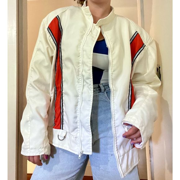 VINTAGE White USA Biker Design Jacket XL - Picture 1 of 6